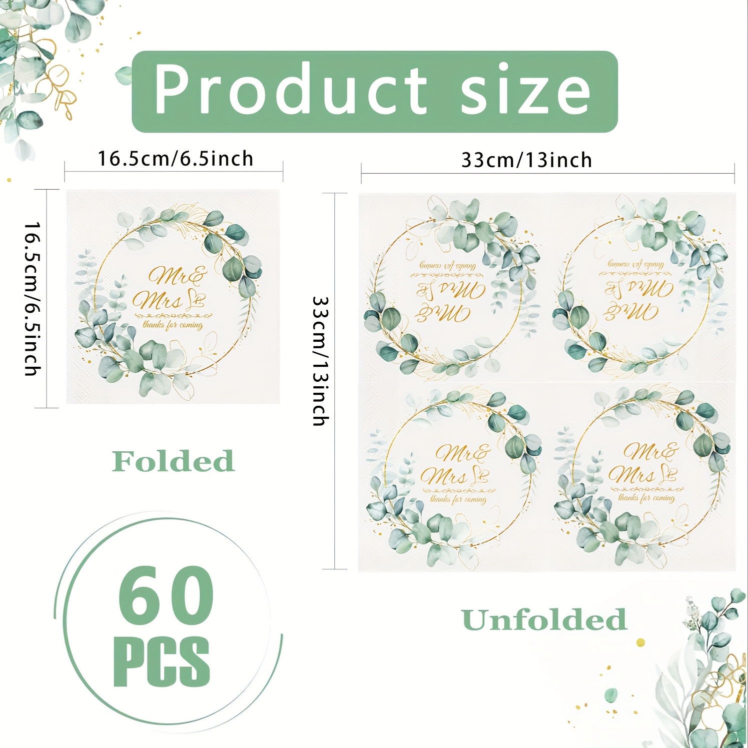 E-shop 60 Stück Eukalyptus Hochzeitsservietten, Herr Frau Dekorationen, Servietten, Synthetische Edelsteine Partydeko, Set mit 60 Stück. Mit