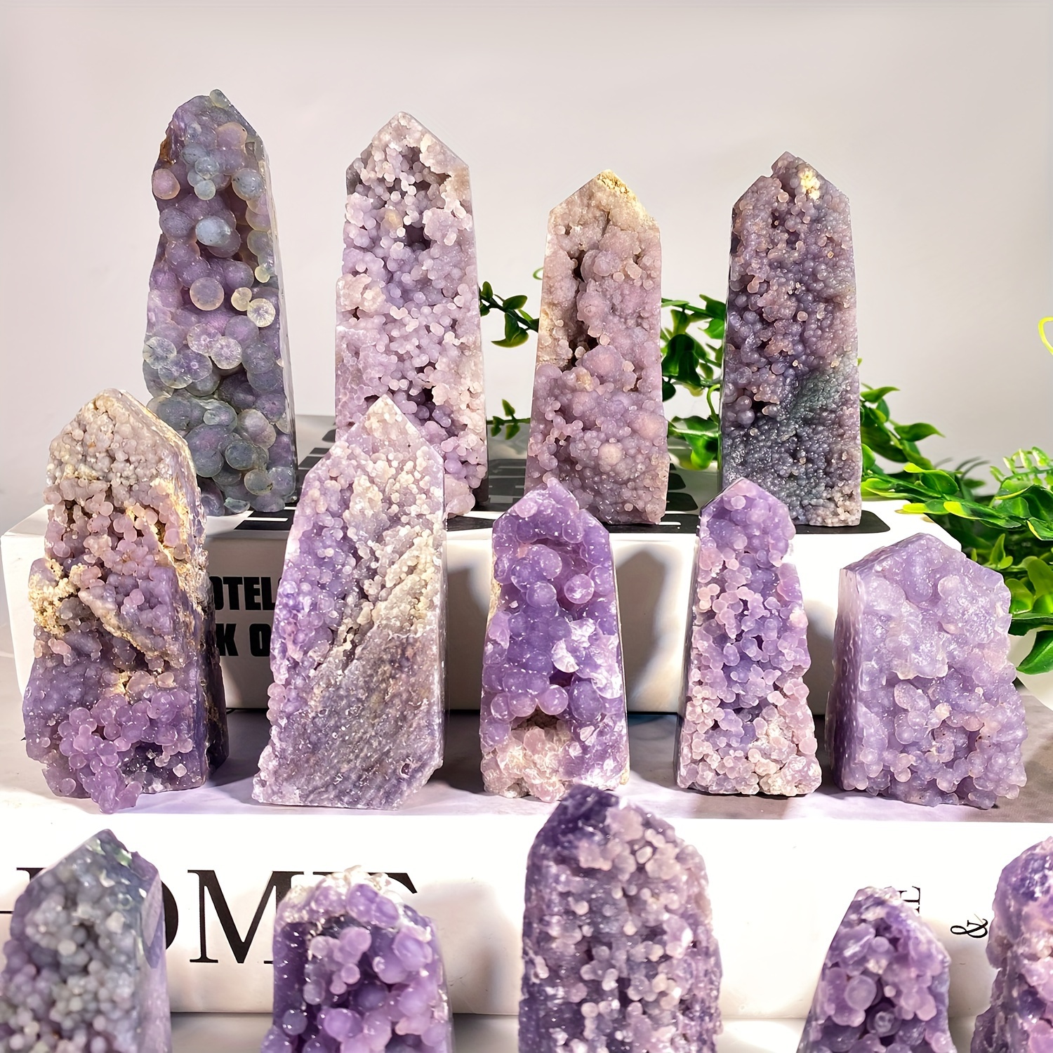 1pc 天然水晶葡萄瑪瑙晶洞水晶，綠色和紫色天然寶石，粗糙的葡萄石水晶塔，家居和桌面裝飾 - Temu Japan