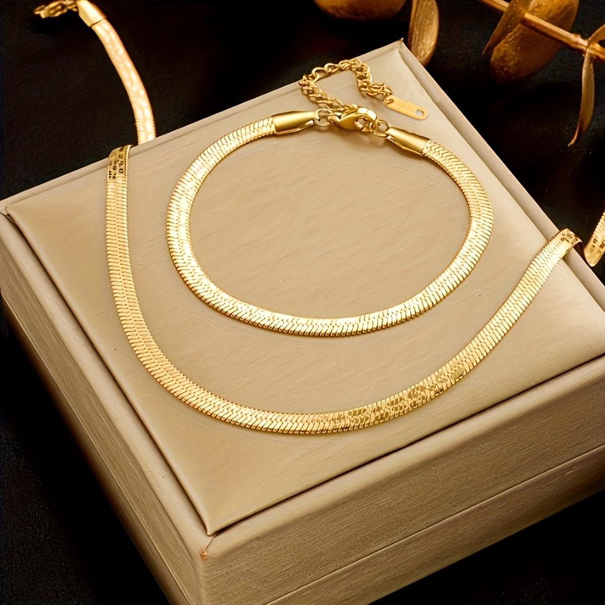 

Chic Minimalist 2pcs Jewelry Set - Stainless Steel Snake Chain Bracelet & Necklace, Casual Attire Or Gifting, Snake Jewelry
