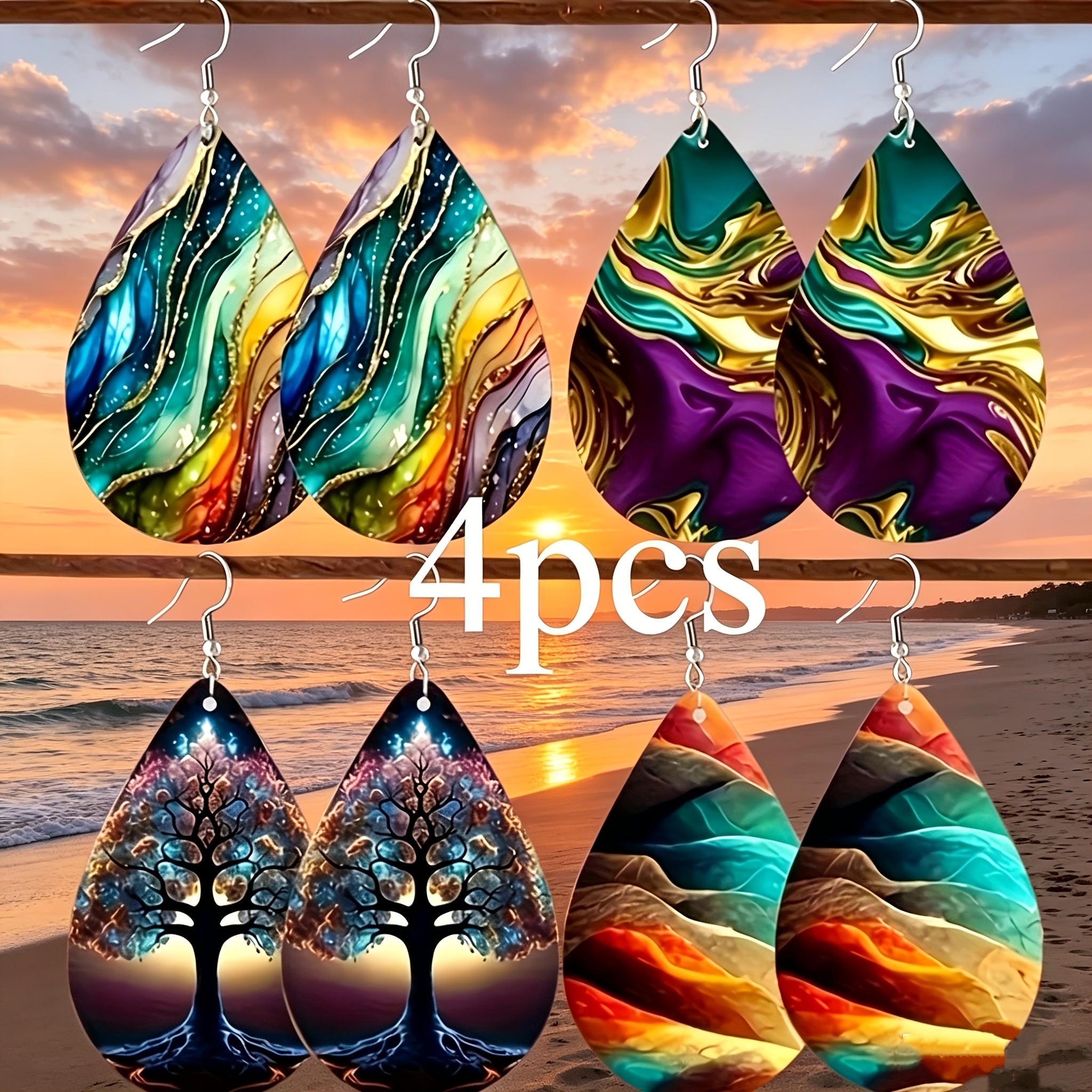 TEMU 4 Pairs Of Elegant Bohemian Style Earrings, A Gift