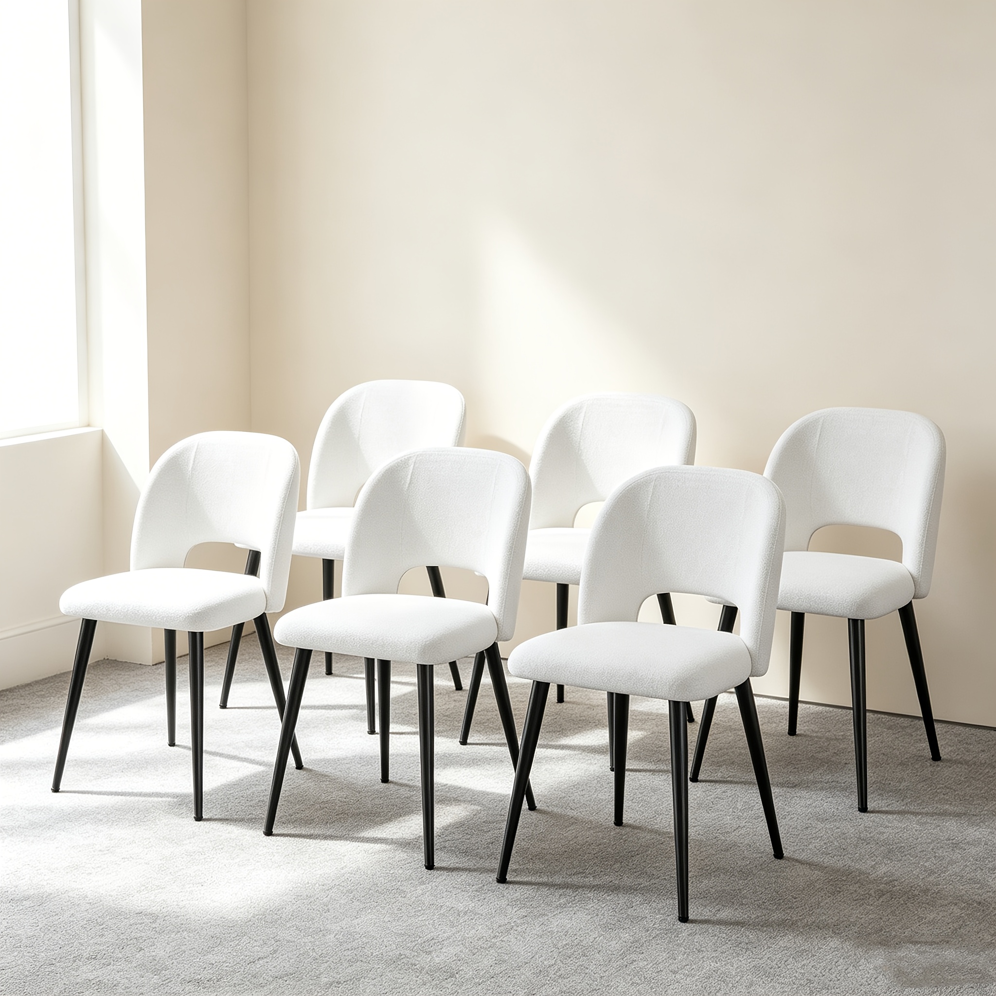 6 Pack Banquet Dining Chairs, Upholstered Hollow Back Event Chairs With Padded Cushion Seat, Heavy Duty , Vanity Chair Accent Side Chair For Dining/ Bedroom, Armless Design (6pcs, White)