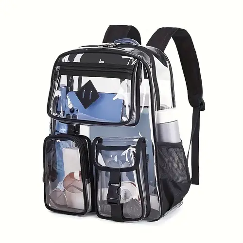 heavy duty clear pvc backpack stadium approved multi compartment organizer with zipper closure black for events school backpack transparent backpack zipper compartments travel backpack