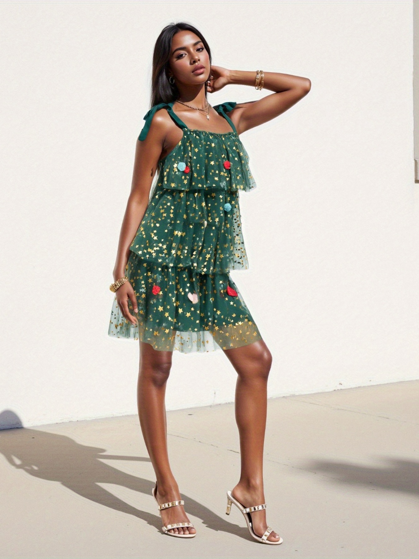 womens sparkling green christmas camisole dress layered tutu - Temu