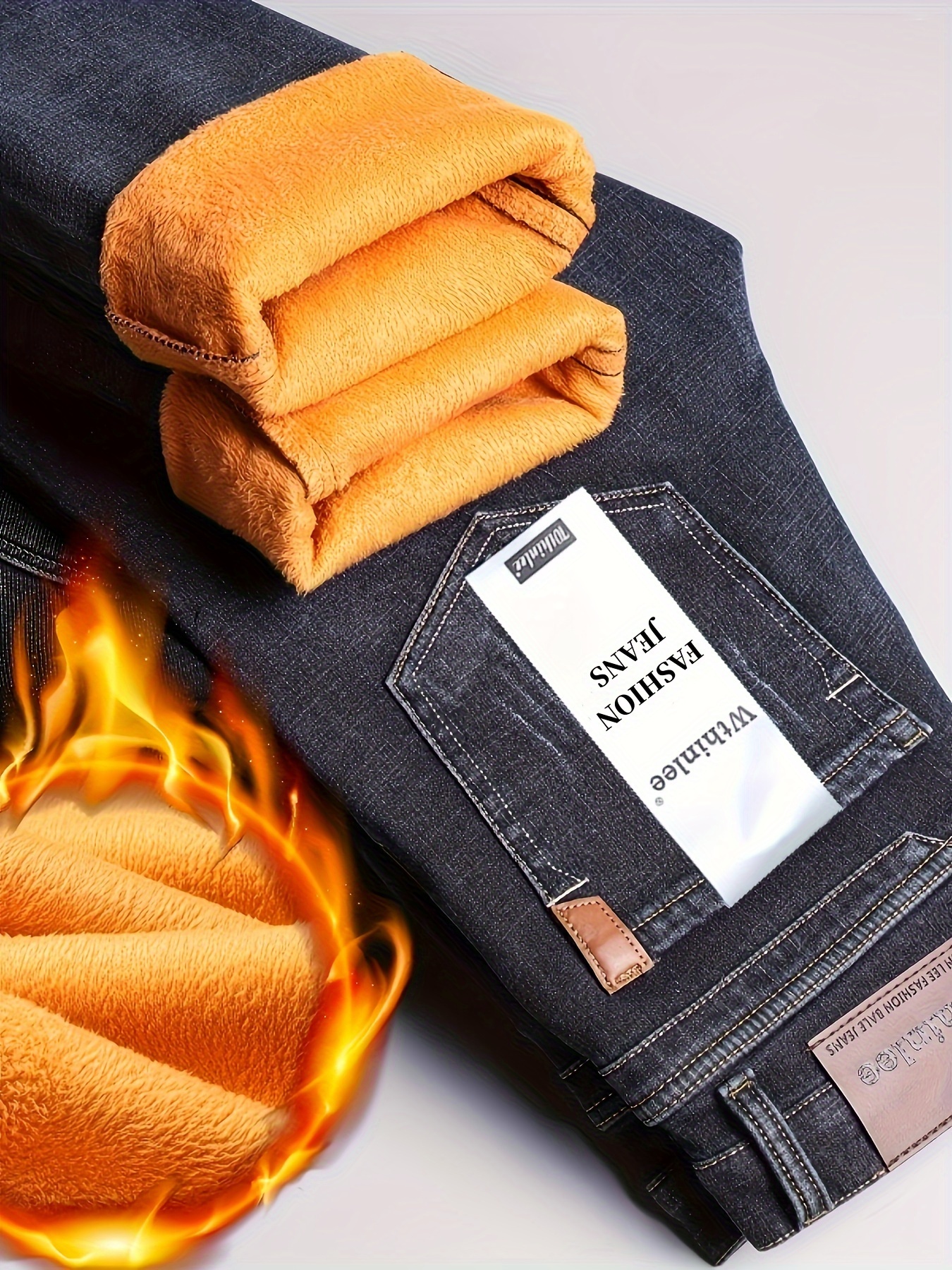 New Autumn And Winter Velvet Thickened Warm Men's Jeans Straight High Waist Trousers Without Belt, Men's Jeans, Regular Version, Men's Plus Size Jeans_voghion.com