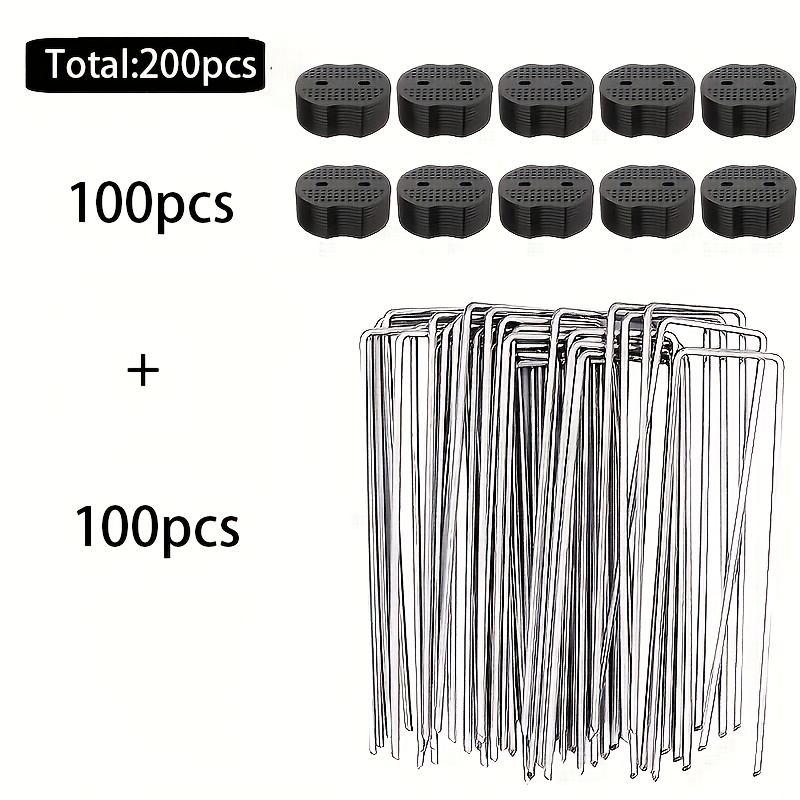 100/200pcs Of Heavy-duty U-shaped Alloy Tent Stakes With Plastic Washers - Perfect For Outdoor Tents, Gardening Fabric, Landscape Fabric, And Weed Barriers