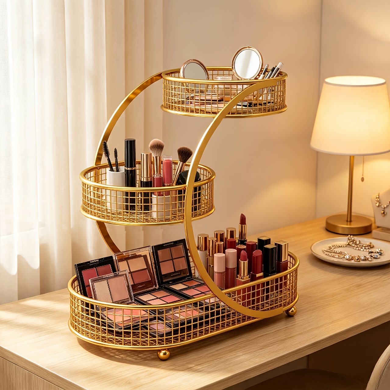 TEMU 3-tier Cosmetics Storage Rack, Organizer Shelf, Makeup Storage Box, Vanity, Bathroom Countertop Rack, Cosmetics, Perfume, Skincare Products,