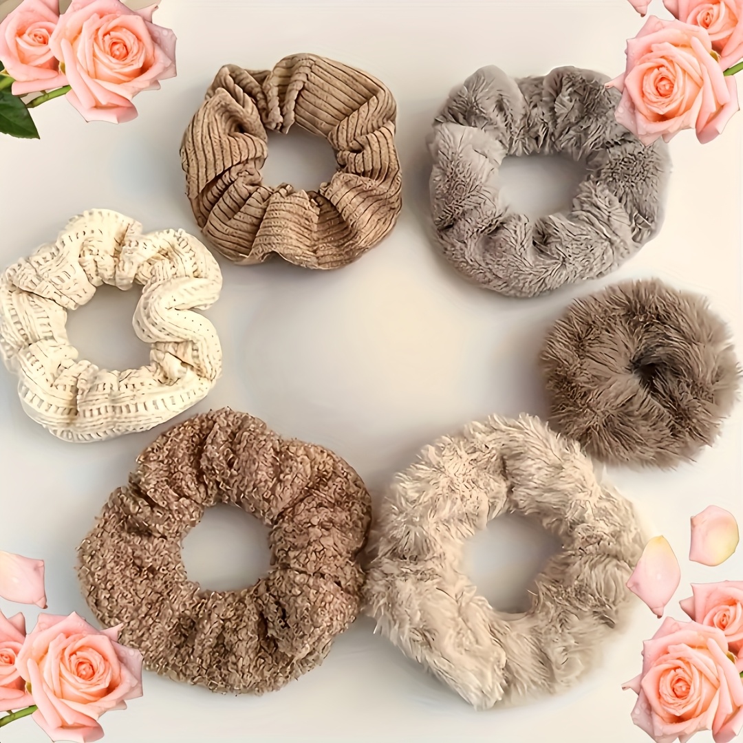 TEMU Lot de 6 élastiques à cheveux en peluche de qualité supérieure, de couleurs variées, adaptés aux romantiques. Confortables, non irritants pour