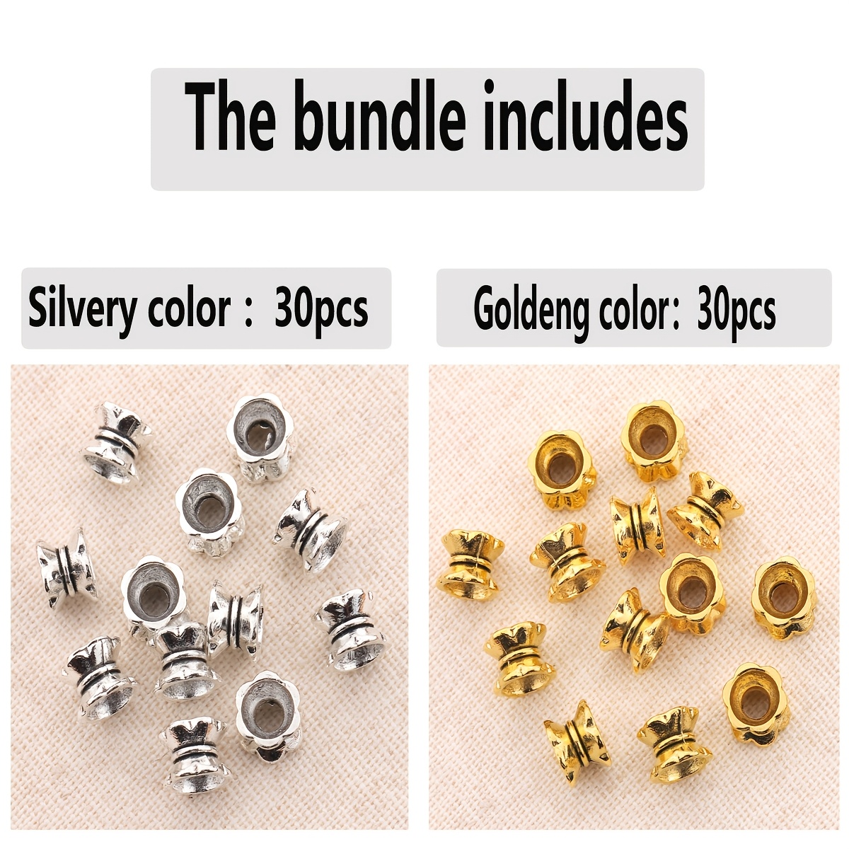 Image of 60pcs/30pcs 7mm Double-headed Flower Petal Spacer Beads With Loose For Lotus Pattern Caps, Suitable For Diy Bracelet, Earrings, Necklace Jewelry Making Craft Accessories