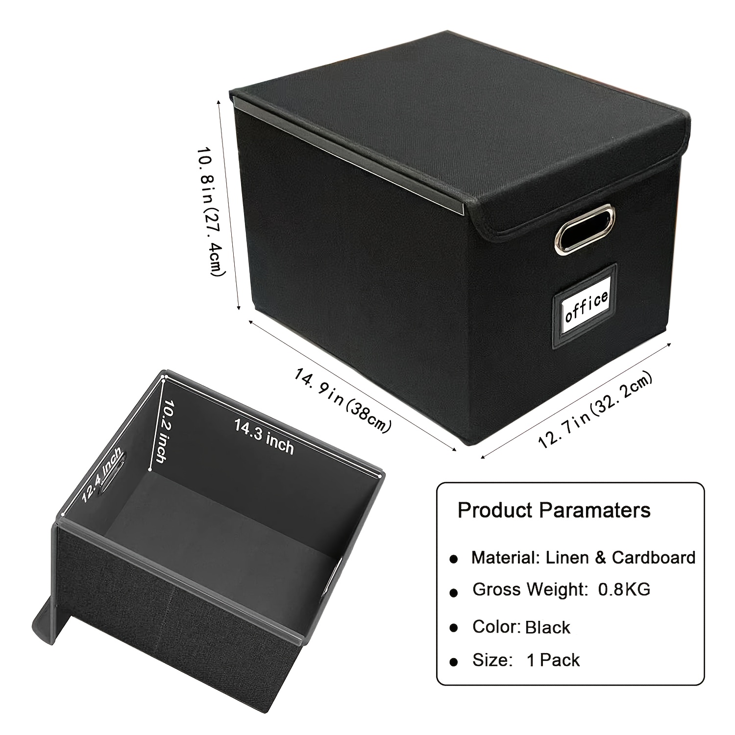 Foldable Fabric File Storage Box with Plastic Sliding Tray