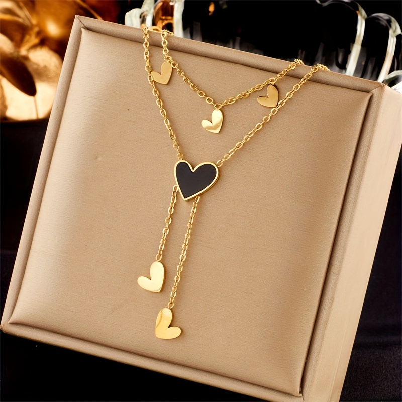 

Double-layer Heart Pendant Choker Necklace - Stainless Steel, Shell Accent, Sexy , No Plating, Tassel Detail, For Daily And Party Wear