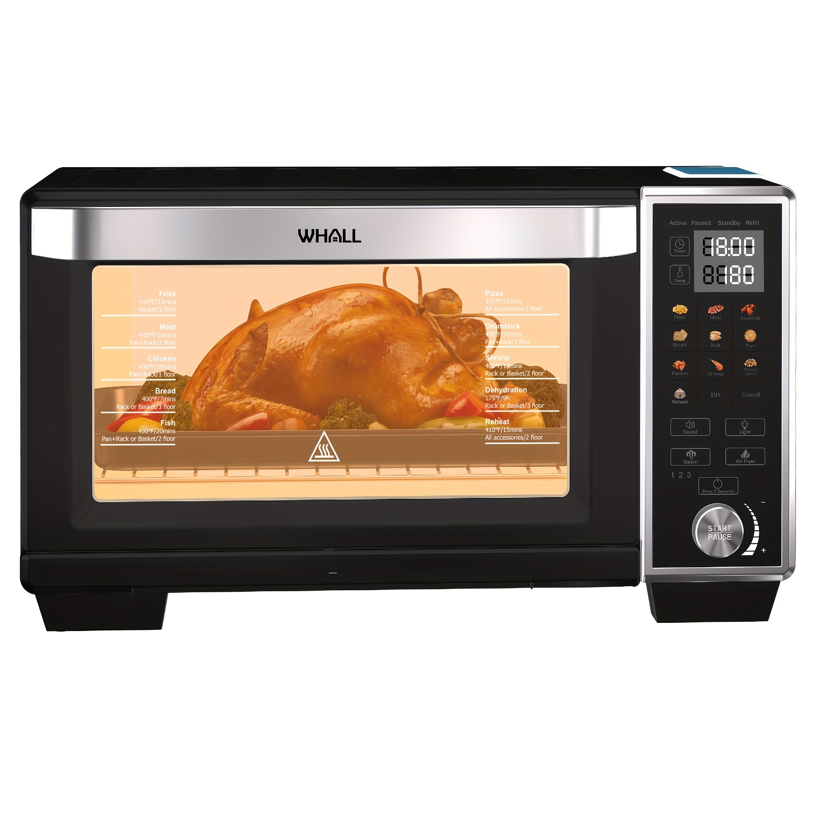 

Whall 28l Toaster Oven Air Fryer, Max Xl Large Smart Oven, 11 Function Toaster Oven Countertop With Steam Function, 12-inch Pizza, 1700w
