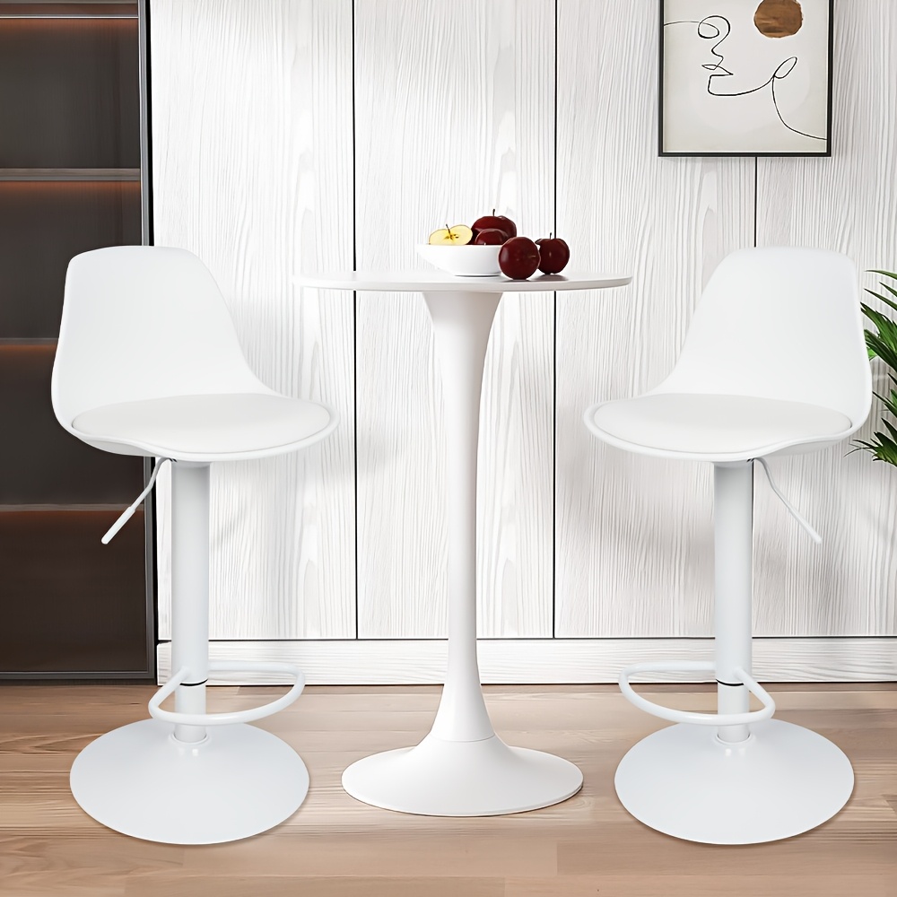 Adjustable Swivel Bar Stools 2pcs - 55-75cm Height Counter Stools With Pu Leather Seat, Plastic Backrest & Metal Frame, Soft Padded Modern White Stools For Kitchen, Cafe