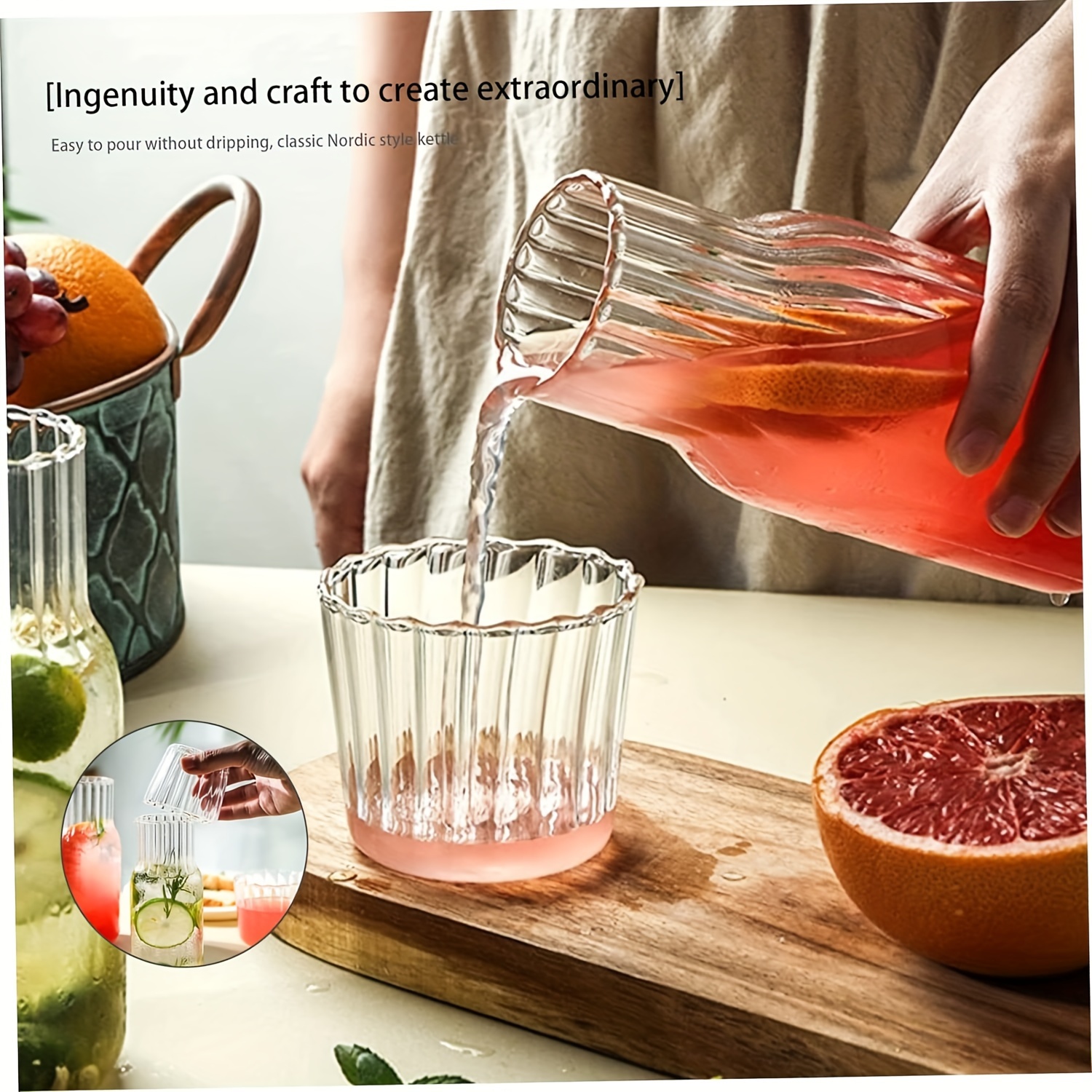 1 set elegant glass drinkware set versatile transparent water bottle juice pitcher with straw   lemonade tea   ideal for home   dorms outdoor camping glass straws for drinks details 0