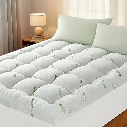 1000 thick bamboo pillow top mattress pad cooling soft 100 bamboo fiber fill hypoallergenic washable cover with deep pockets