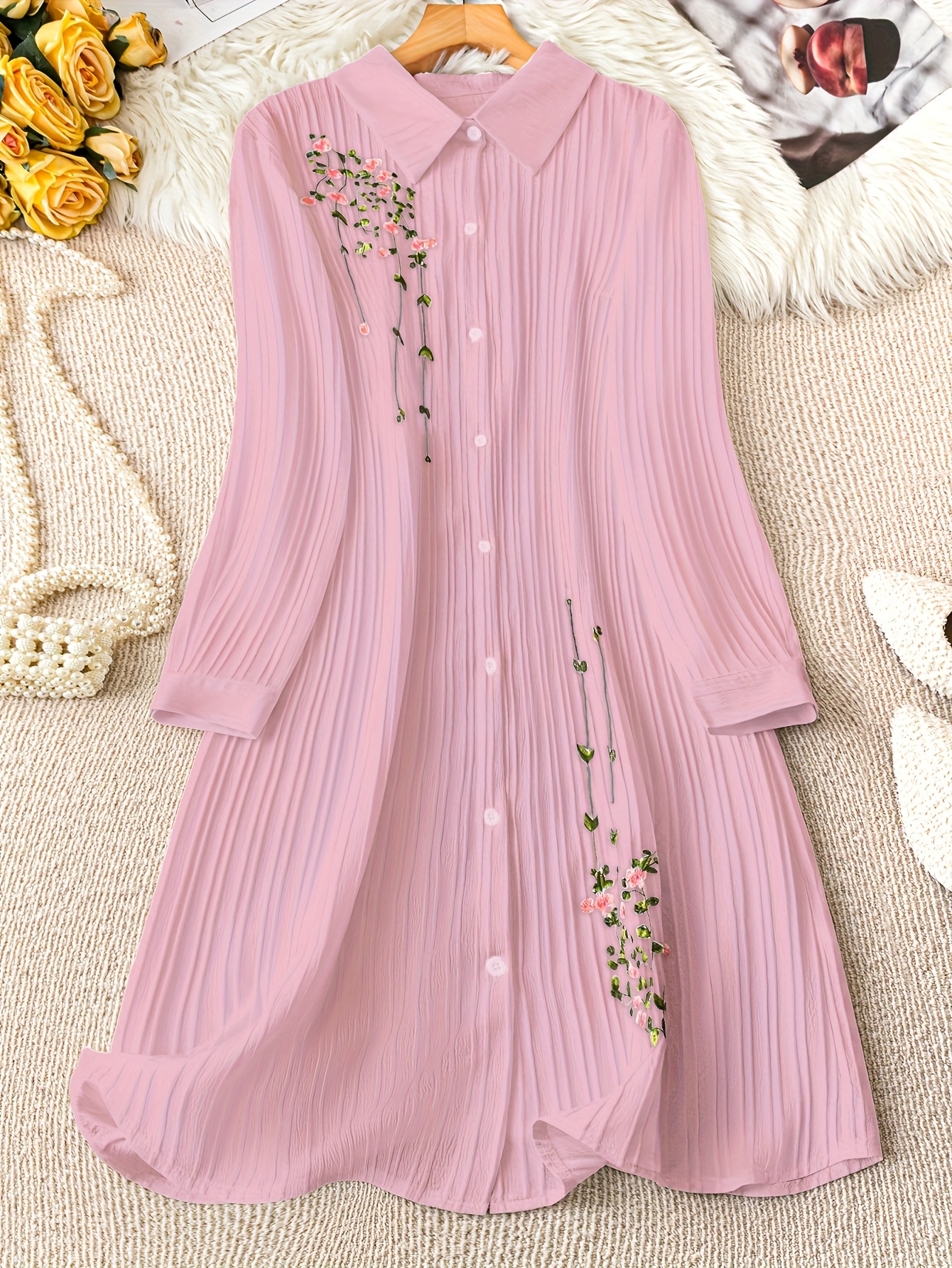 sachin and babi light blue dress GEM WHITE/PINK EMBROIDERED FLOWER SHIRT DRESS [FINAL SALE] – Luibelle main image 0