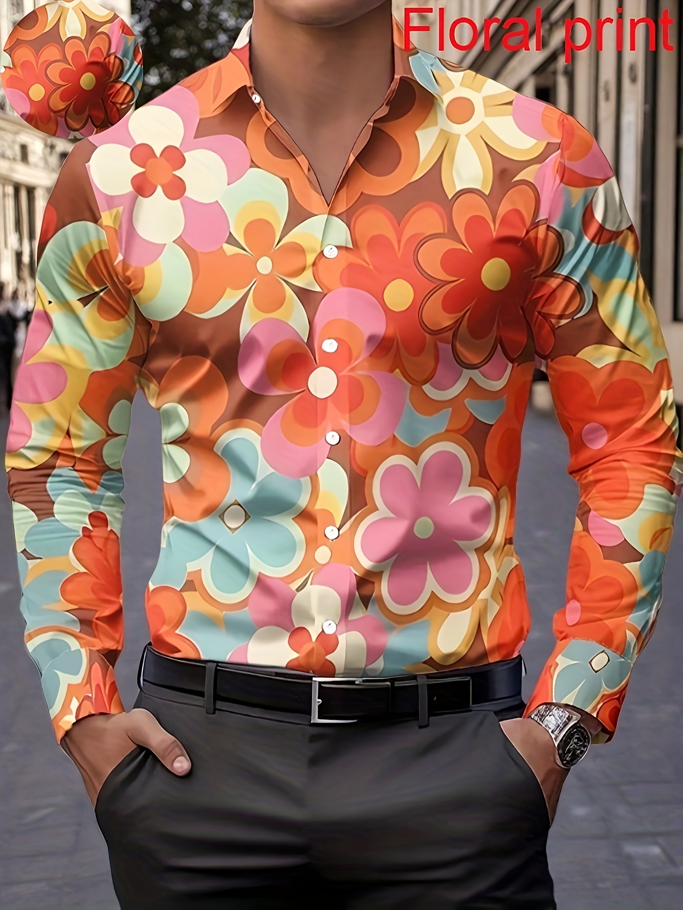 Chemise Homme Imprimée 3D Manches Longues - Idéale Pour Les Fêtes, Sans étiquettes