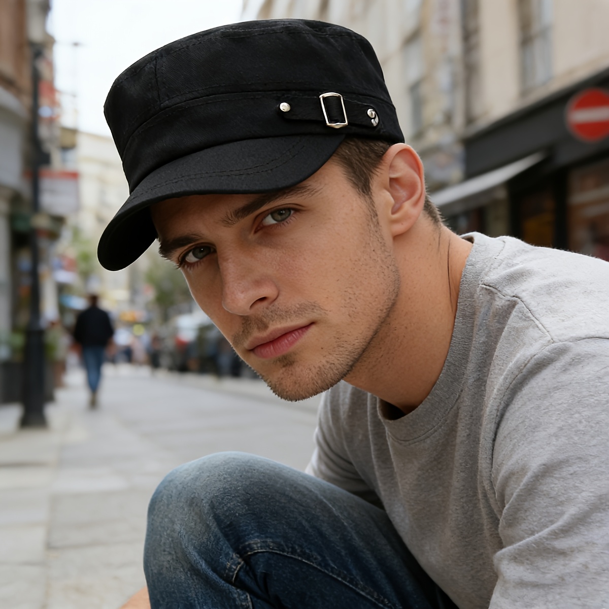 E-shop 1 Stück Universal Baseball Cap für Damen und Herren, einfarbige flache Duckbill-Sonnenhut, modische Outdoor-Sportmütze, dekorativer