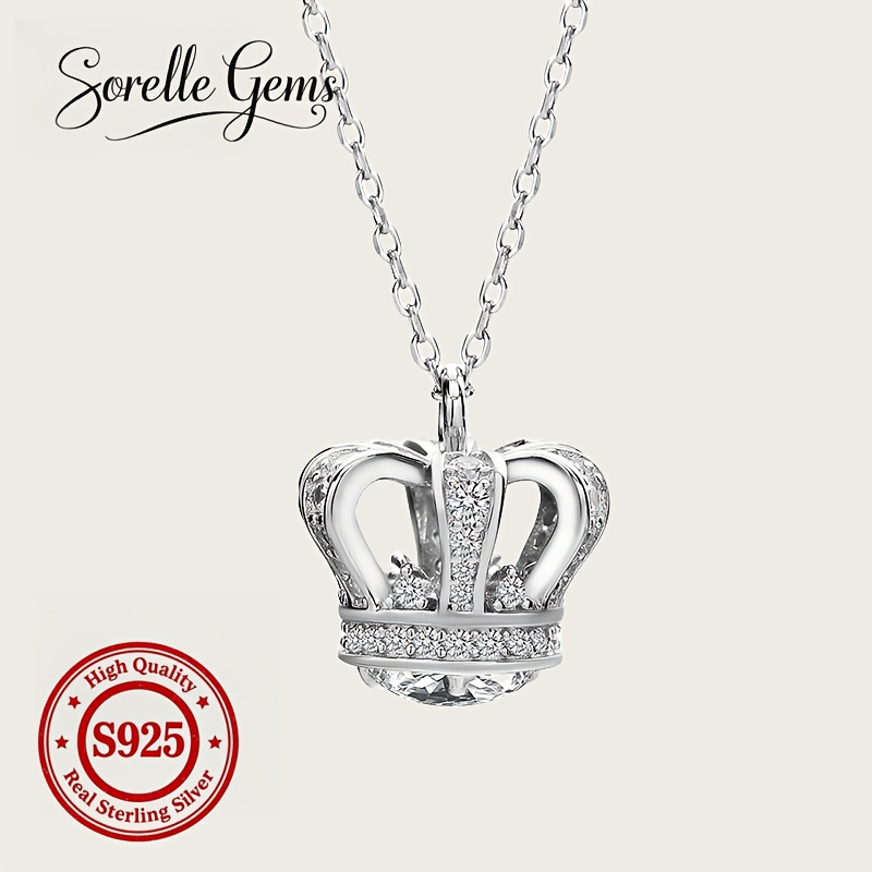 TEMU 925 Sterling Silvery, Crown Necklace, For Valentine's Day And Christmas, Exquisite Silvery Jewelry, Unisex, The Perfect Valentine's Day Gift,