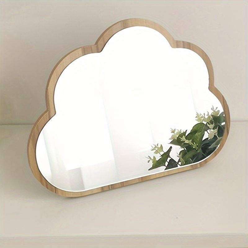 

1pc Luxurious Wooden Cloud-shaped Makeup Mirror, Portable Mirror For Desktop, Vanity Mirror, Elegant Beauty Mirror, Home Essentials