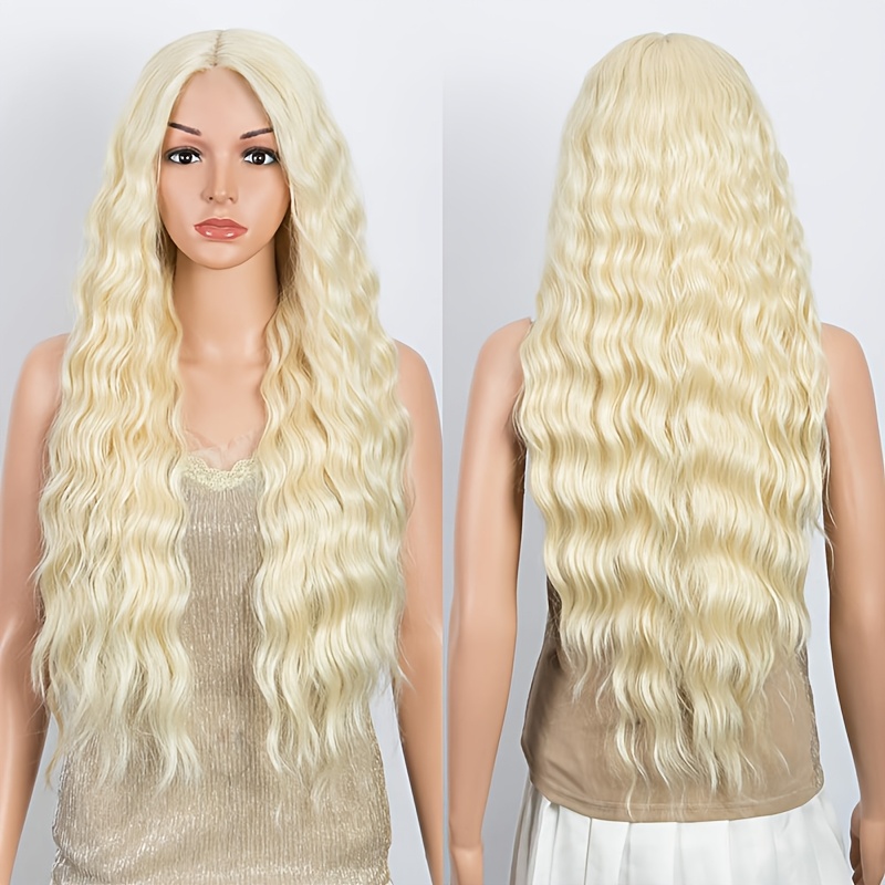 Image of 32-inch Long Body Wave Wig In Light Blonde, Made From Synthetic Heat-resistant Hair, Use, Parties, And Cosplay