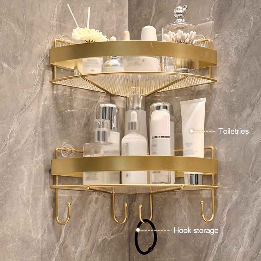 TEMU 2pcs Corner Shower Caddy Set, Includes 4 Hooks, Bathroom Shower Storage Rack, Wall-mounted Organizer Requires No Drilling, With Adhesive,