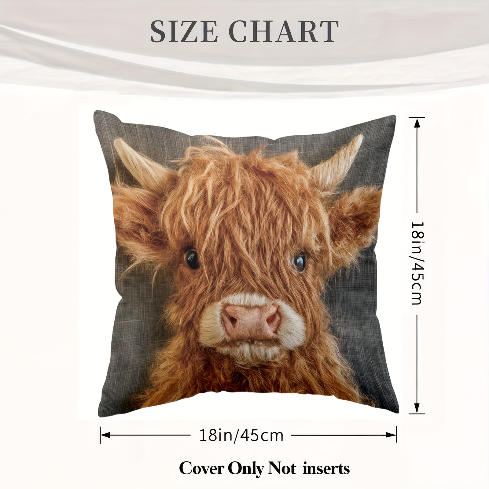 TEMU 1pc 18x18 Inch Short Plush Pillow Cover, Adorable Highland Cow Design, Single-sided Print, Zipper Closure, Machine Washable, , For Room Decor,