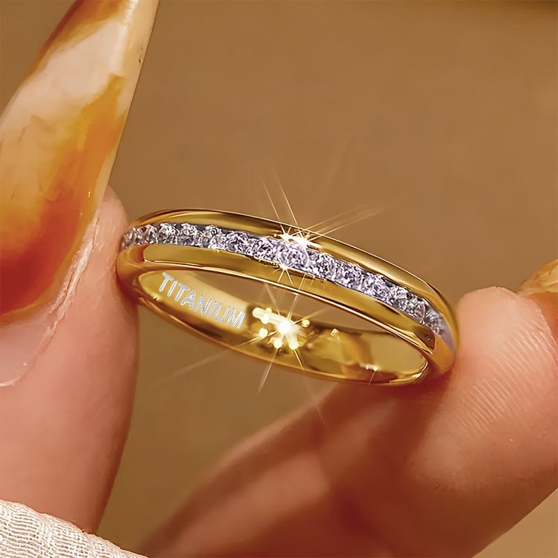 TEMU Anillo de Zirconia Sintética Minimalista de Lujo para Mujer, Acero de Titanio Resistente al , Joyería de y Boda para Navidad y Aniversario