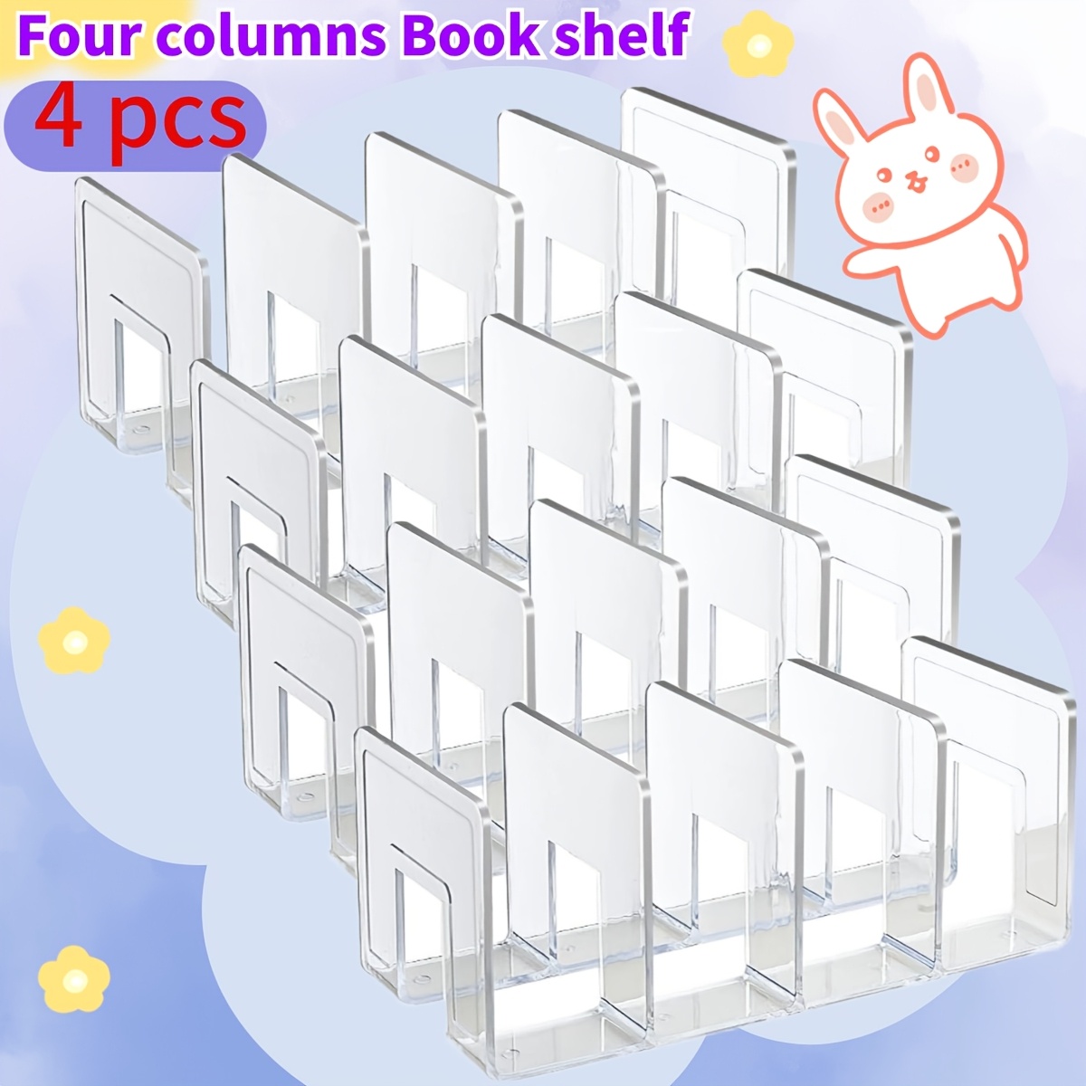 TEMU 4pcs Transparent Acrylic File Organizer Set - Space- Desktop Storage Boxes, Each With 4 Compartments, Ideal For Books, Envelopes, Mail,