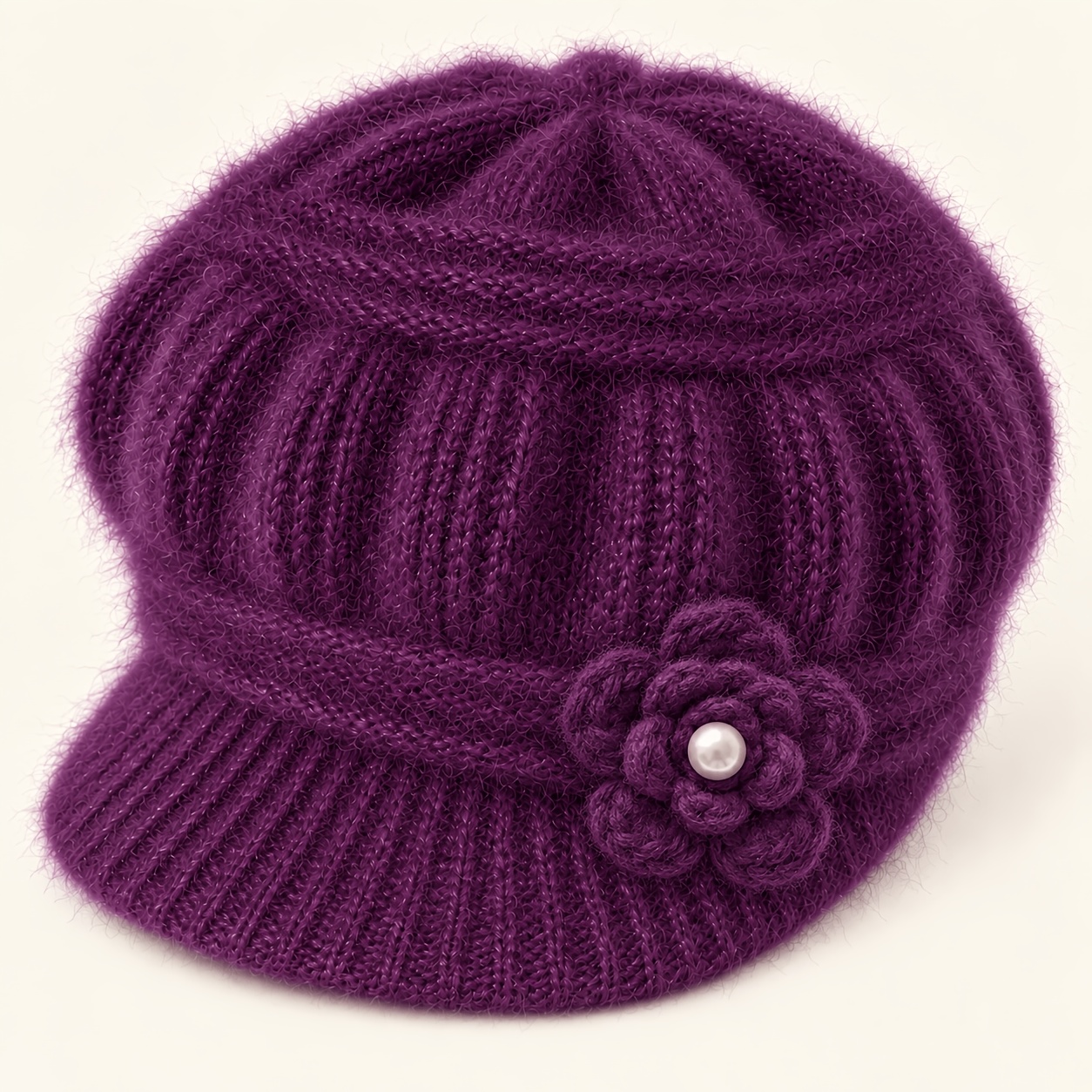 TEMU Women's Winter Hat With Brim, Soft Warm Fleece Lined Beanie, Ear Coverage Cold Weather Hat, Casual Outdoor Hat For Mature Women Mom Grandma,
