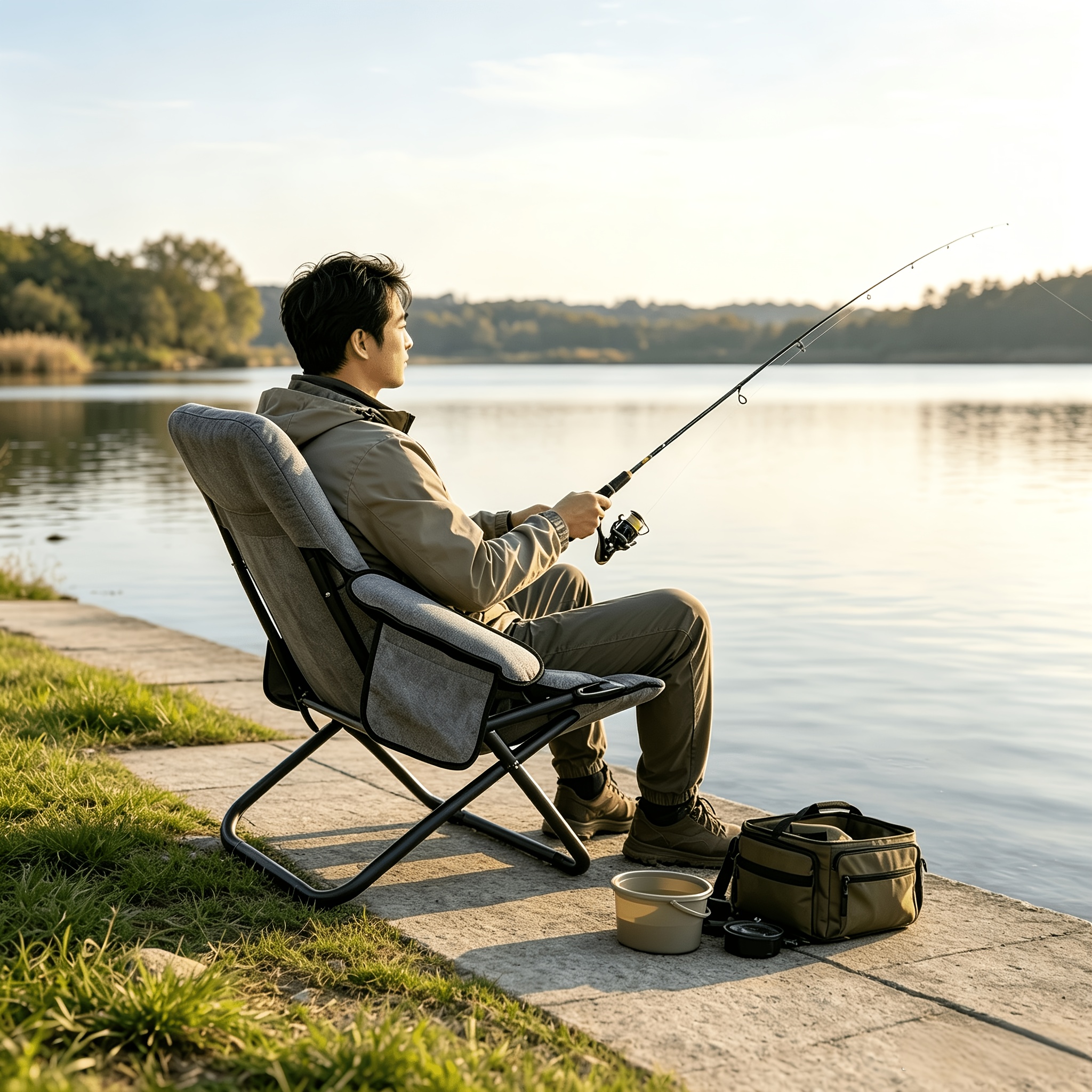 Image of Outdoor Folding Chair With Storage Bag, 3 Reclining , Extra-thick Padding, Fishing Chair