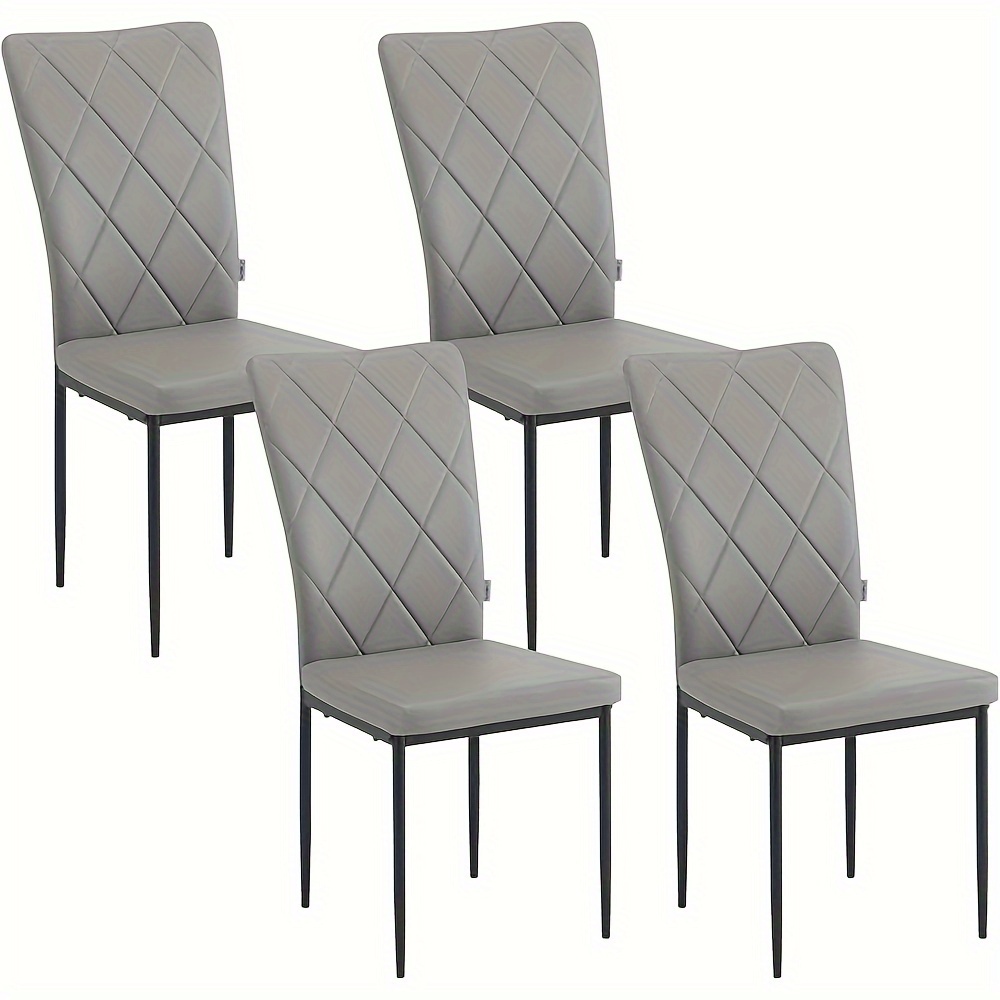 4pcs Dining Chairs, Kitchen Chair, Faux Leather Chair, With High Back, Thick Padded Seat, Metal Legs, Modern