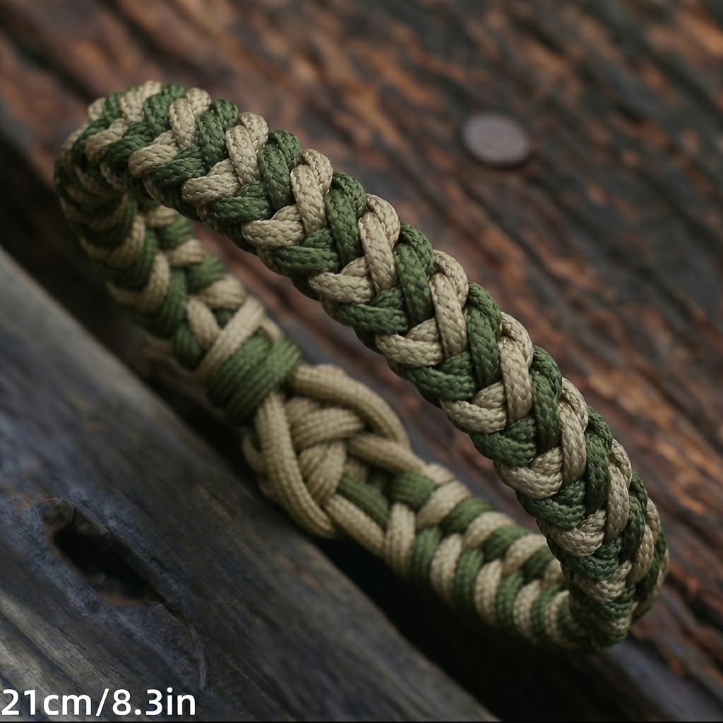 TEMU Deeplan Handmade Paracord Wristband - Adjustable Multi-tone Braided Cord With Contrast Weave Design, Suitable For Daily Wear, Travel & Outdoor