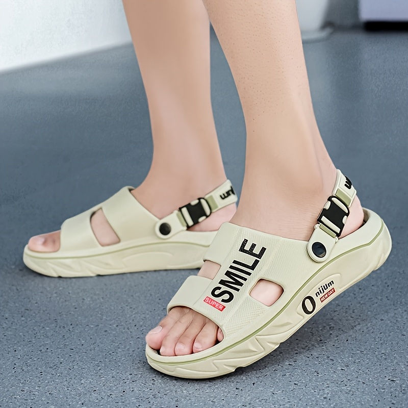 mens summer 2025 new thick sole eva slide sandals slip resistant high quality odor resistant ergonomic arch support massage sole open toe design with   letter print for beach outdoor casual wear outdoor footwear stylish contrast accents antislip footwear strappy sandals suitable for women Product details 8