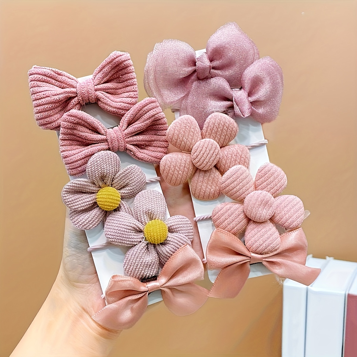 10-Pack Cute Pink Flower Bow Hair Ties for Girls