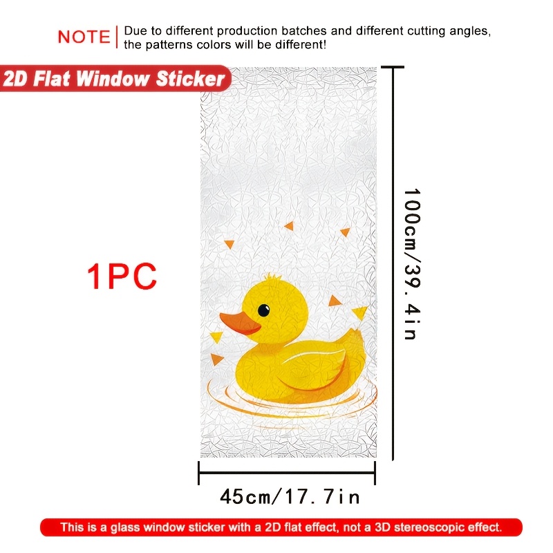 TEMU 2d Flat, 1pc Privacy Window Film With Yellow Duck & Water Ripple Design - Static Cling Pvc Sticker, Thick For Bathroom,, Shower Doors -