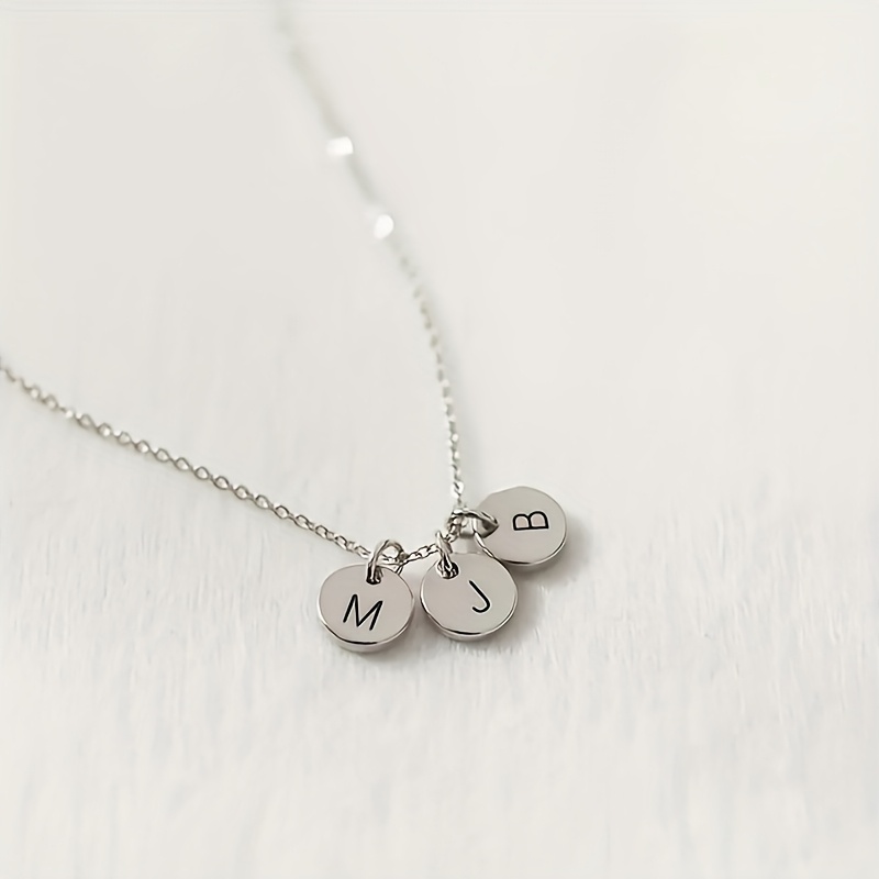 TEMU Personalized Custom Name Monogram Stainless Steel Pendant Ladies Collarbone Chain Necklace Geometric Round Monogram Pendant Necklace For Mom