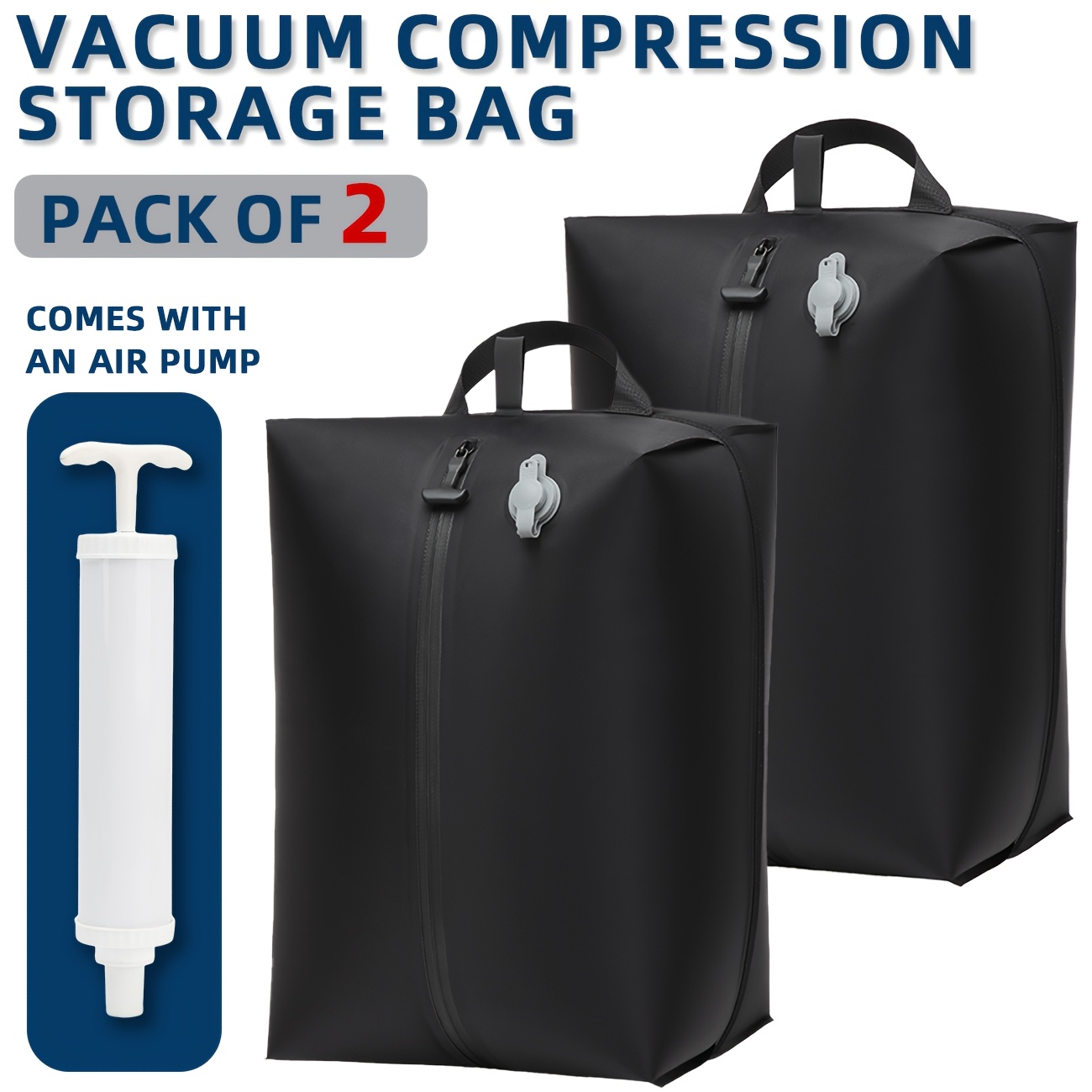 TEMU Vacuum Pump Vacuum Compression Storage Bag Set, Reusable Valve Travel Compression Bags, 60% Space