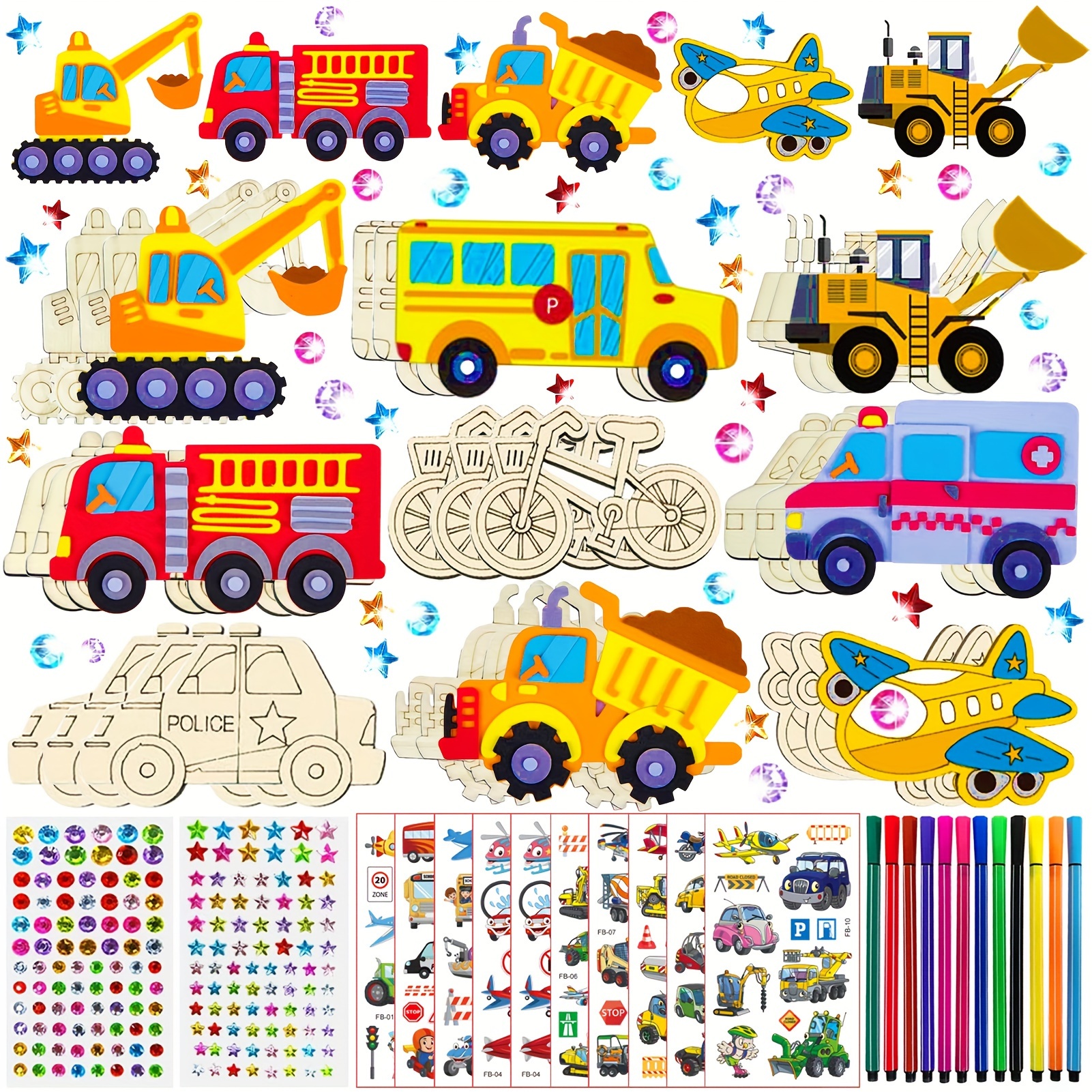 

243-piece Kids Fire Truck Theme Wooden Craft Kit, Diy Painting Decorative Wood Crafts Set, Supplies For Children, Wood Craft For 12-14+ - Educational Art And Craft Gift Kit