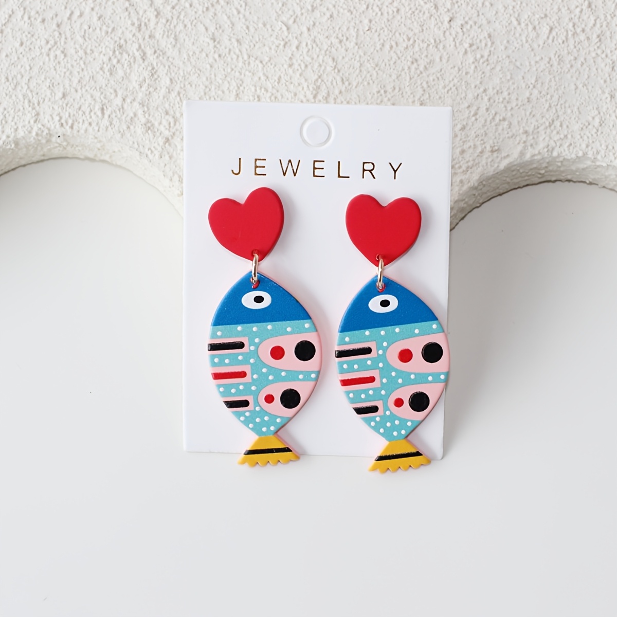 TEMU 1 par de pendientes de pez gruesos para mujer - Pendientes colgantes de acrílico con de arcilla con manchas azules, adecuados para uso diario,