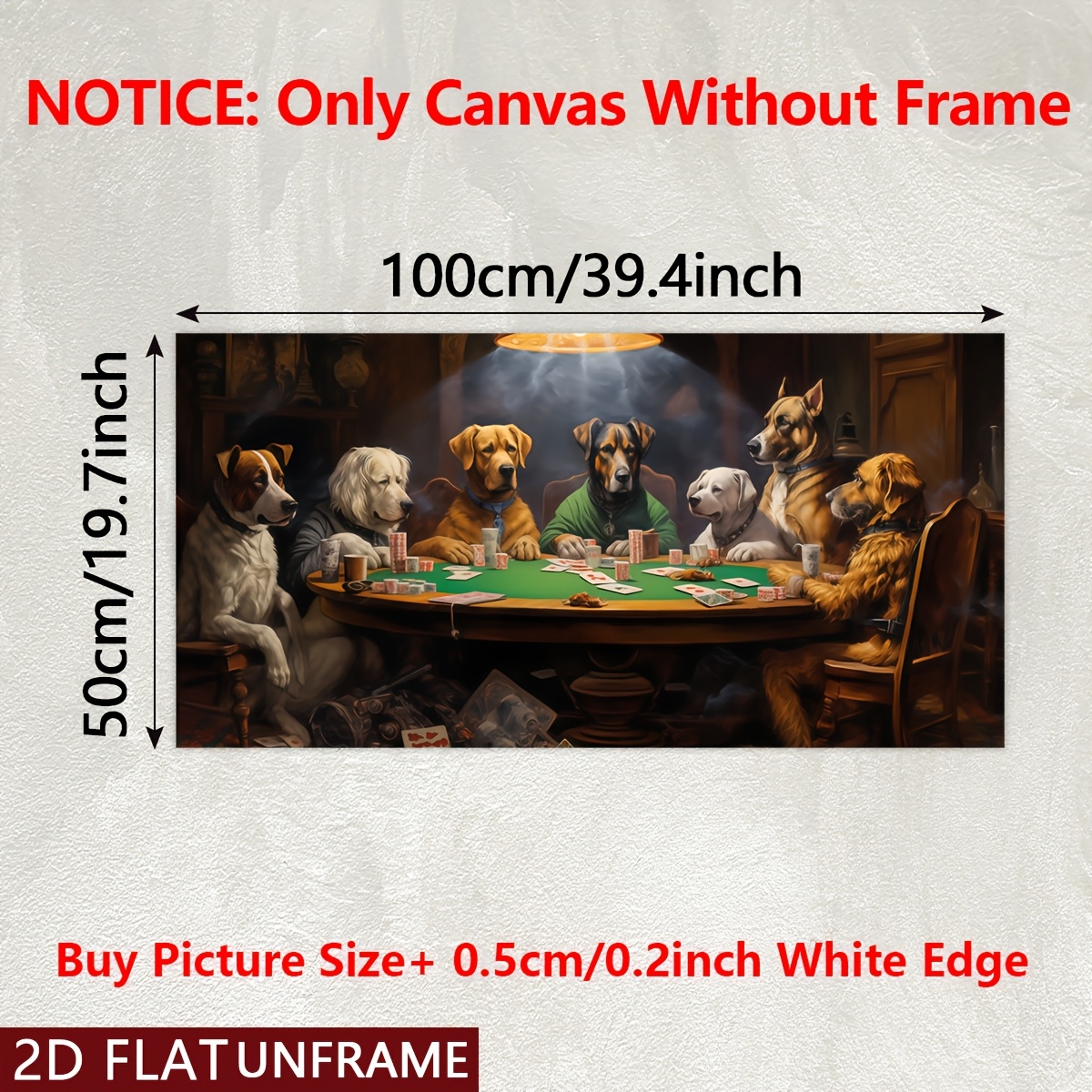 TEMU 2d Flat, 1pc Dogs Playing Wall Art Poster - Horizontal Ink Painting On Canvas, Funny Puppies Card Players Artwork For Living Room, Bedroom,