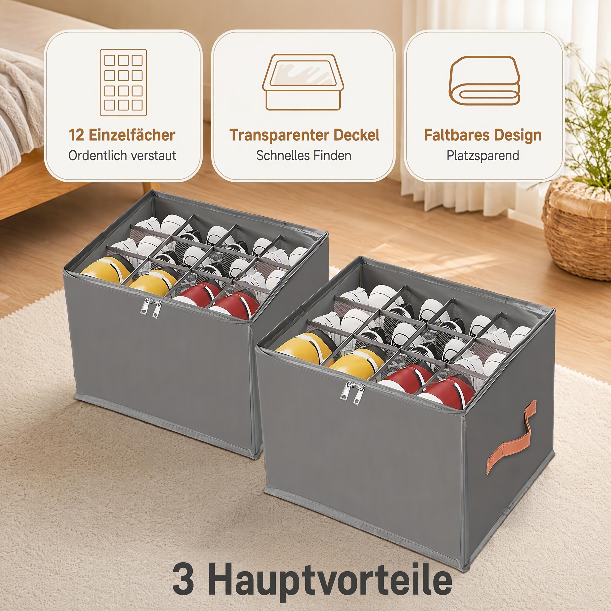 2 Foldable Oxford Cloth Shoe Boxes With Lids - Dust-proof Storage Boxes For Shoes, Clothing - A Multifunctional Solution For Home Organization
