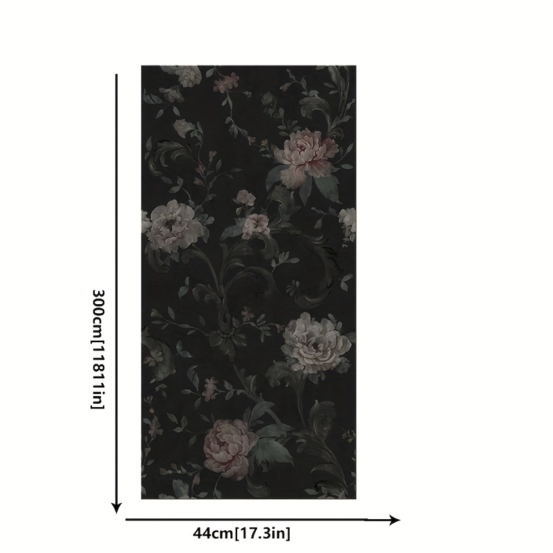 Image of 1 Roll 17.3 X 118.11 Inches Self-adhesive Wallpaper, Dark Peony Peel And Stick, Waterproof Removable Living Room Kitchen Bedroom Dorm Wallpaper Retro Style Renovation Sticker Wallpaper