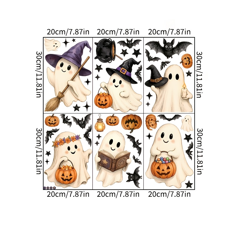TEMU 6-sheet Pack Halloween Pattern Decorative Stickers Home Window Display Static Cling Art Bat Pumpkin Glass Door Stickers Halloween Festival Decor