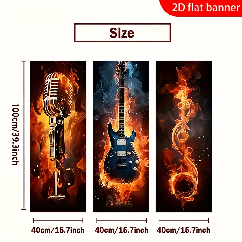 TEMU Set de 3 piezas 2D , Banner 2D , Estilo temático de instrumento de quema, Póster decorativo con tema de llama y , Decoración de pared para ,