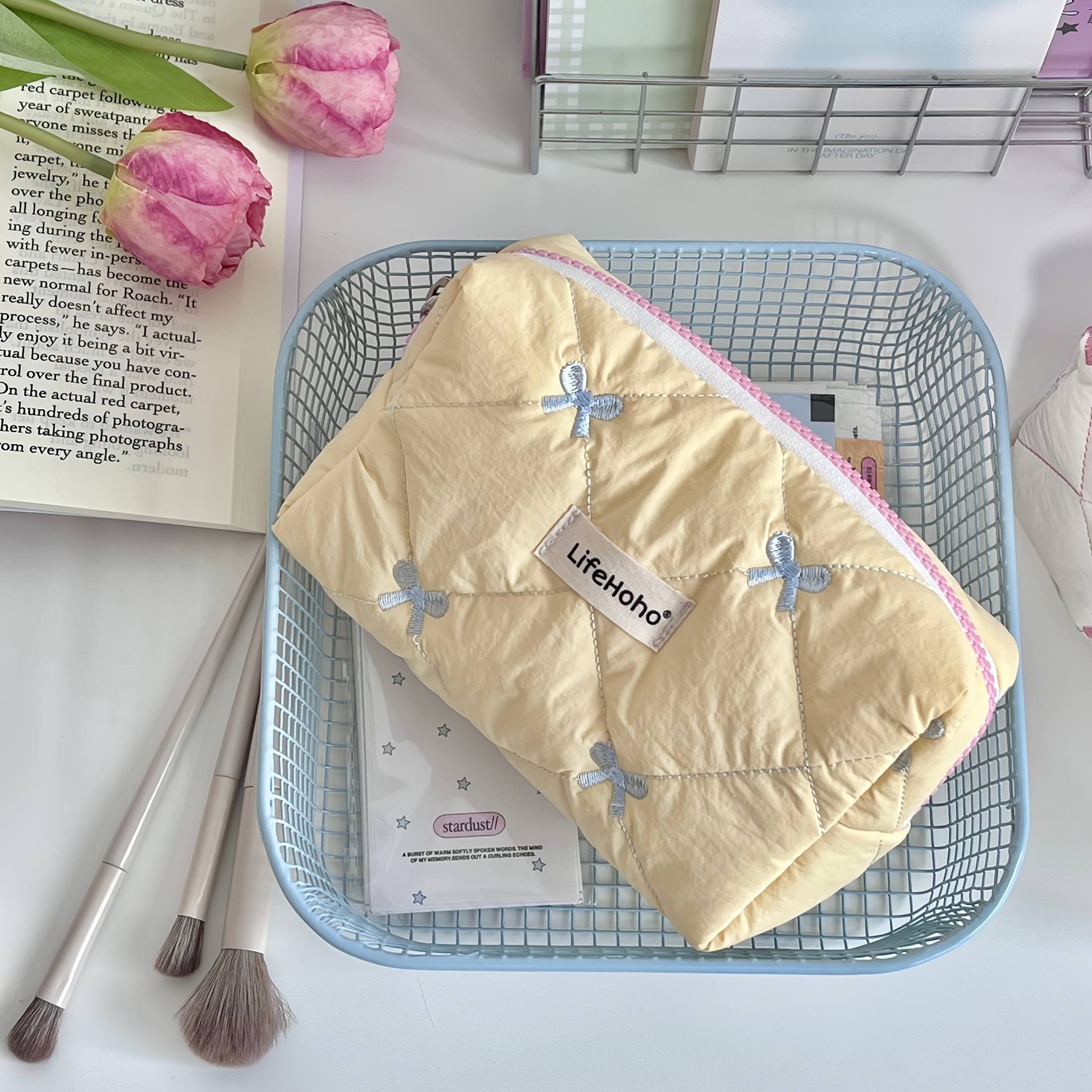 TEMU Cute Bow Embroidered Makeup Bag, Suitable For Storing Lipstick/cosmetics/skincare Products