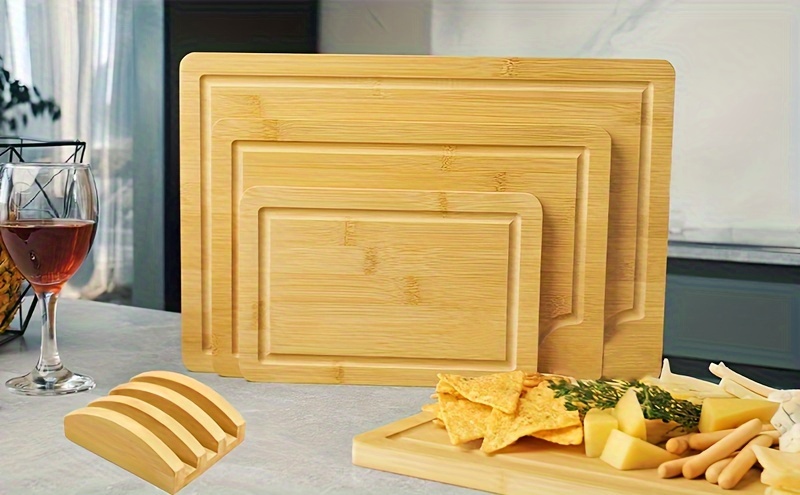 4pcs bamboo cutting board set with holder high   chopping boards for fruits vegetables meats bamboo cutting boards for kitchen details 0