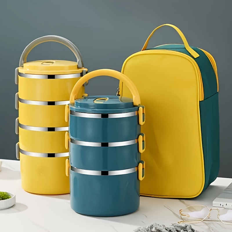 

4- Cylindrical Box Set And Bag, 304 Steel & Plastic Container, Portable Insulated , Manual , , For , , Camping, & Workers