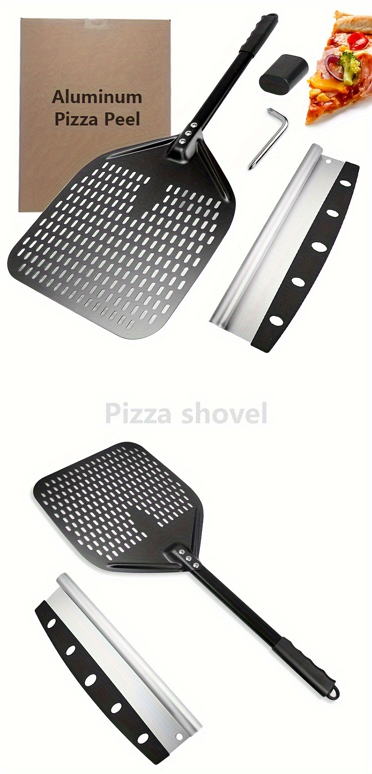 2pcs pizza peel set   aluminum stainless steel rocker cutter for kitchen baking pizza cutting board details 1