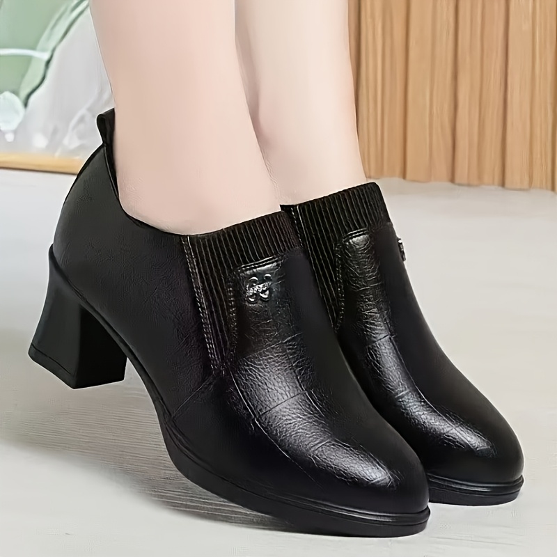 TEMU Chunky Heel Deep Mouth Single Shoes 2026 Autumn Fashion Middle-aged Women's Mid-heel Single Shoes, Women Shoes
