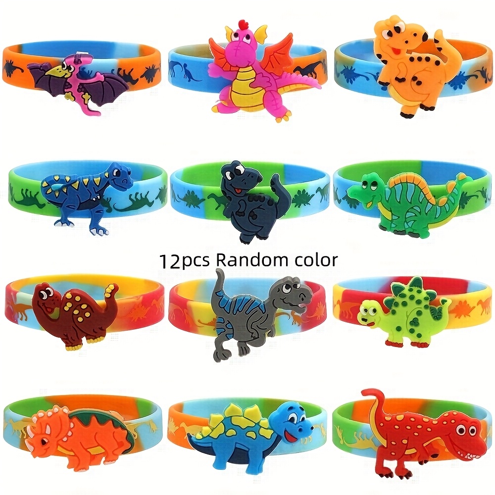 TEMU 12pcs Vibrant Dinosaur Silicone Bracelets - Colorful For , Festive Holiday Gift, No Batteries Needed, Festive Accessory | Accessory | Silicone